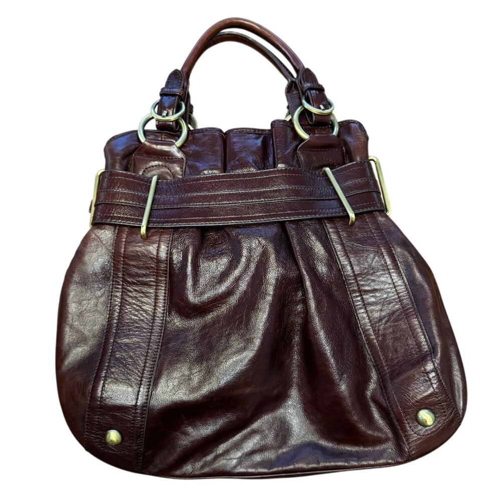 Karen Millen Burgundy Leather Slouch Hobo Satchel Bag Brass Hardware Y2K - Picture 2 of 5